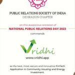 Vridhi Awarded as the best and most innovative Fintech app for Energy Investments and Community Housing on National PR Day 2023