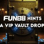 FUN88 teases VIP Vault Drop promotion with a glowing secure vault door surrounded by crowns, gold bars, and scattered blue gems.